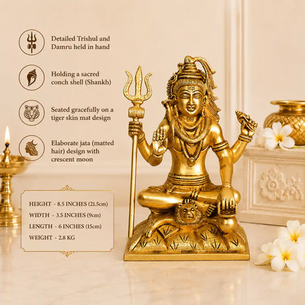 Brass Sitting Lord Shiva Idol Statue (8.5 Inch)