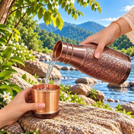 Copper Water Bottle With Inbuilt Glass (7.5 Inch)