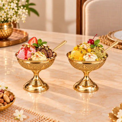 Brass Ice Cream Bowls with Spoons – Set of 2 (3.2 Inch)