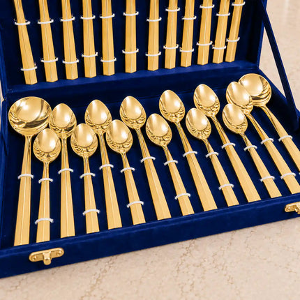 Brass Cutlery Flatware Set With Velvet Gift Box - 26 Pieces
