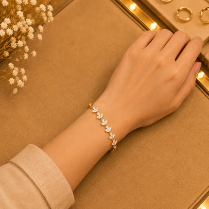 Geometric Tennis Bracelet for Women | Split Leaf & Oval CZ Design