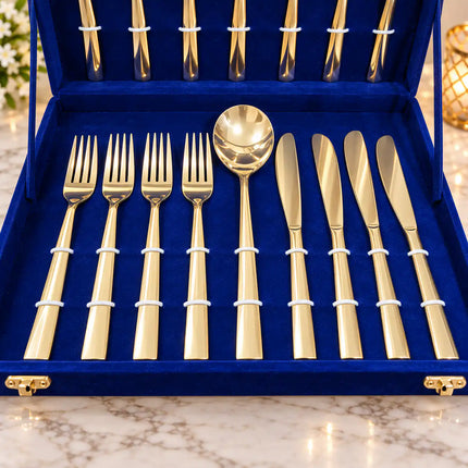 Brass Cutlery Flatware Set With Velvet Gift Box