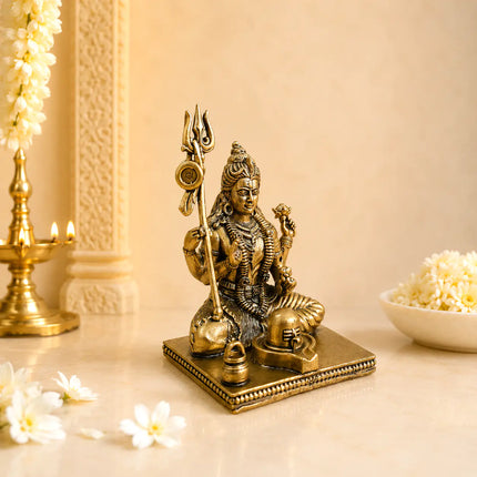 Brass Lightweight Sitting Ardhanarishwara Idol With Shivling (3.5 Inch)