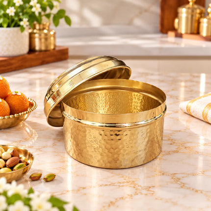Brass Hammered Ladoo Box With Lid