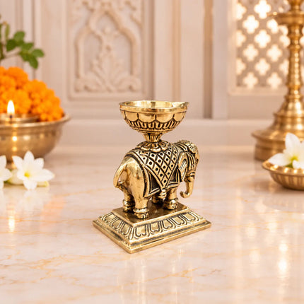 Brass Elephant Standing Diya