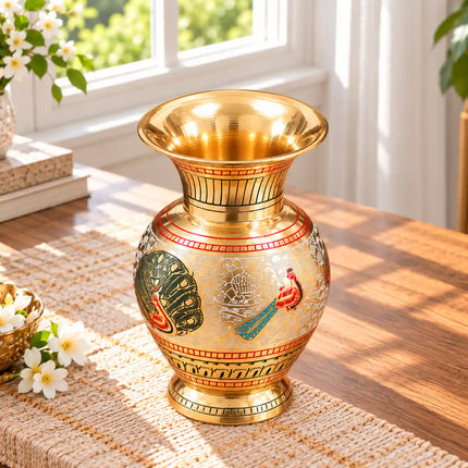 Brass Hand Painted Flower Vase
