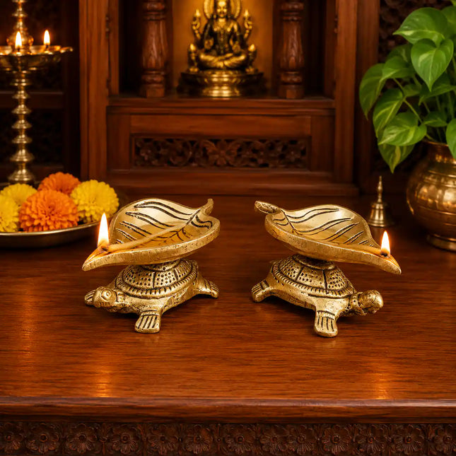 Brass Tortoise Oil Diya Pair (1.5 Inch)