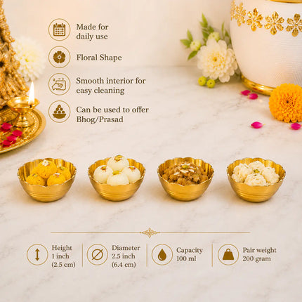 Brass Embossed Design Prasad Bowl Set (1 Inch)