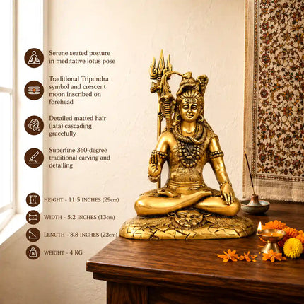 Brass Superfine Sitting Lord Shiva Statue (11.5 Inch)