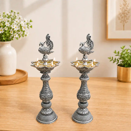 Brass Lightweight Peacock Samai/Lamp Pair (8 Inch)