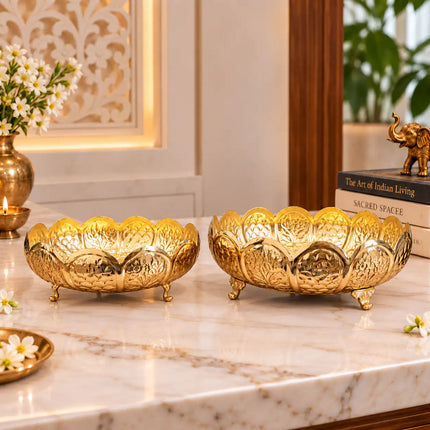 Brass Louts Urli Bowl Set With Legs (Pack of 2)