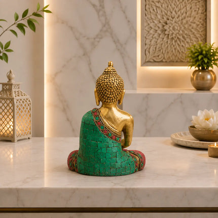 Brass Stone Work Blessing Sitting Buddha Statue