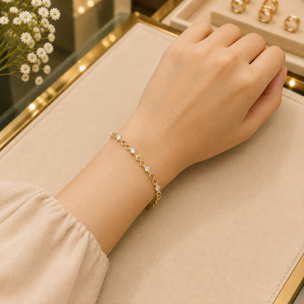 Tennis White Diamonds Bracelet Gold-Tone Clasp With Box