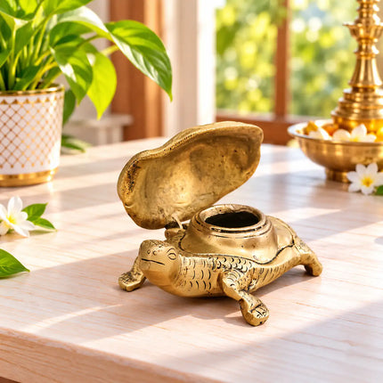 Brass Tortoise Figuruine Vastu/Feng Shui Kumkum Box (2 Inch)