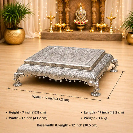 German Silver Handcrafted Chowki with Elephant Leg (7 Inch)