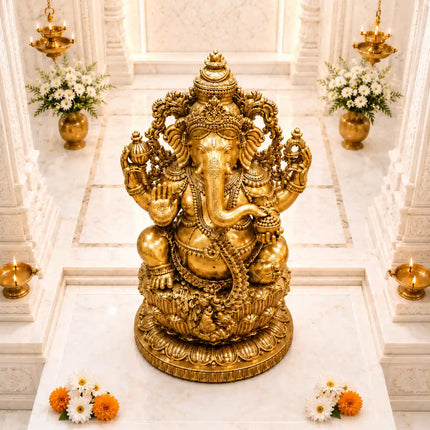 Brass Lord Ganesha Sitting Idol (24 Inch)