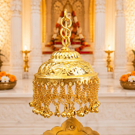 Handcrafted Brass Singhasan with Dome for Laddu Gopal