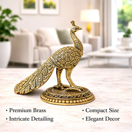 Brass Decorative Lightweight Peacock Figurine Pair (3 Inch)