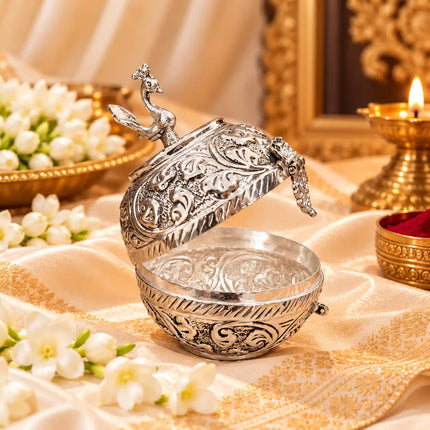 Silver peacock kumkum box urgent