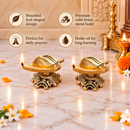 Brass Leaf Petal Diya Pair (1.5 Inch)