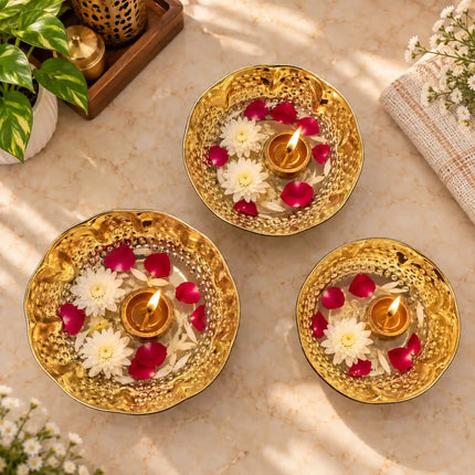 Brass Hammered Urli Bowl (Set of 3)
