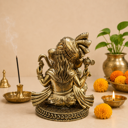 Brass Lightweight Sitting Pagdi Ganesha Idol (5 Inch)
