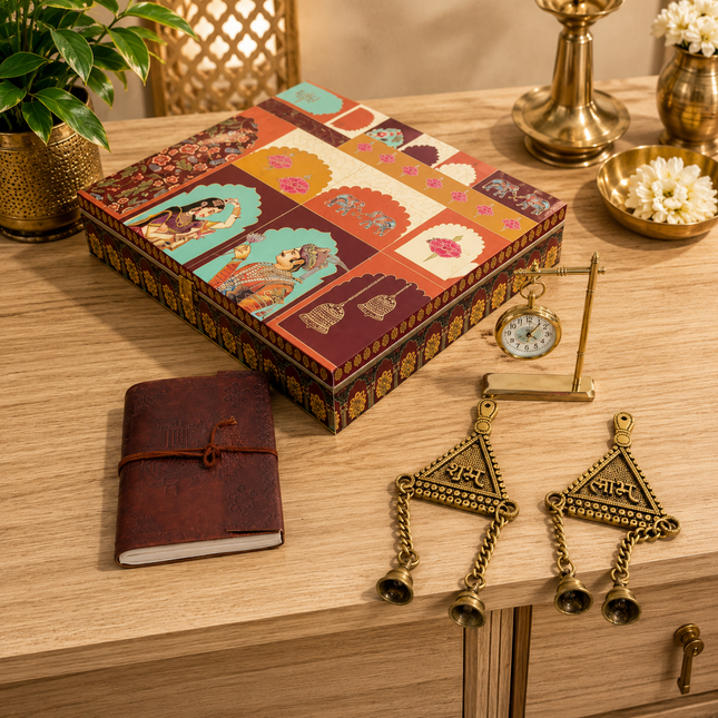 Brass Table Clock and Shubh Labh Gift/Corporate Hamper