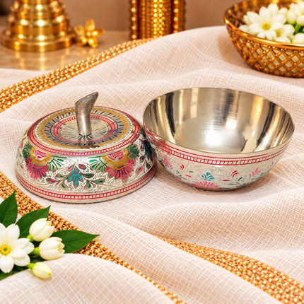 Brass Meenakari Apple Shape Powder Pot (4 Inch)