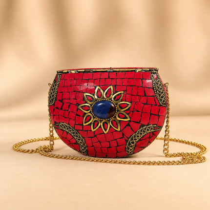 Brass Handcrafted Mosaic Sling Bags – Vintage Boho Clutch (4.5 Inch)