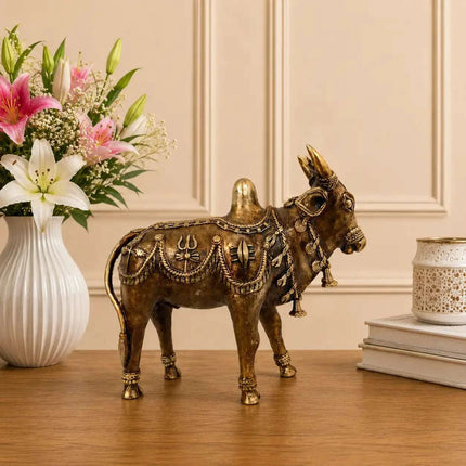 Brass Dhokra Standing Nandi Idol (7 Inch)