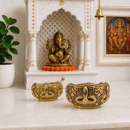 Brass Antique Decorative Prasad Bowl Pair (1.5 Inch)