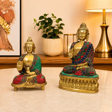 Brass Stone Work Blessing Sitting Buddha Statue