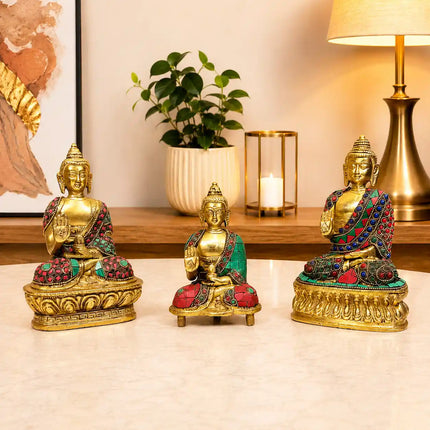 Brass Stone Work Blessing Sitting Buddha Statue