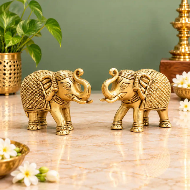 Brass Elephant Statue Pair (2.5 Inch)