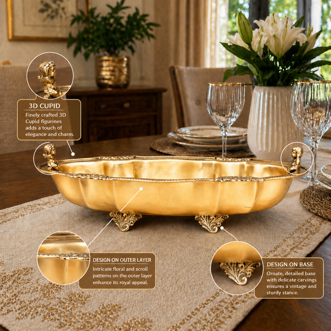 Brass Decorative Oval Serving Fruit, Dish Bowl