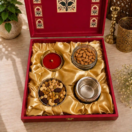 Brass Pooja Kalash Kumkum Box and Bowl Gift Hamper