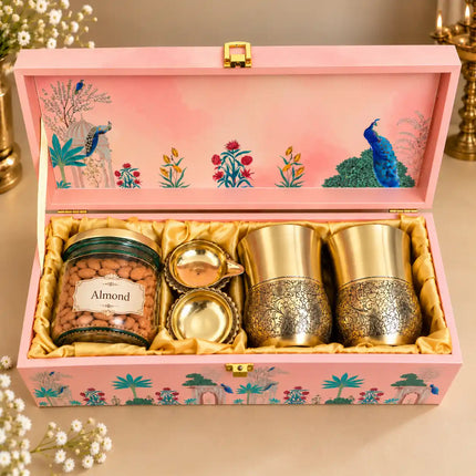 Brass Luxury Gift Hamper with Glasses & Diyas