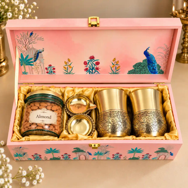 Brass Luxury Gift Hamper with Glasses & Diyas