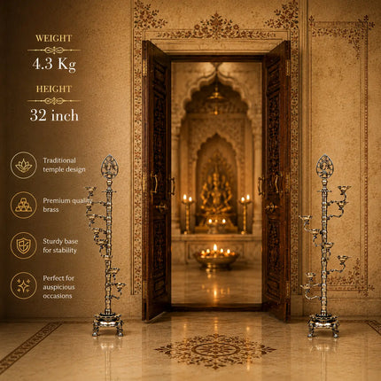 Brass Asthadeep Long Lamp Set (32 Inch)