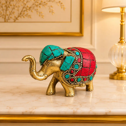 Brass Stone Work Elephant Statue