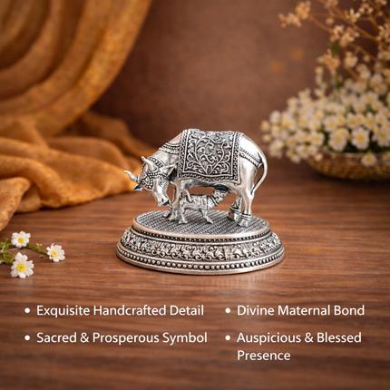 Brass Kamdhenu Cow With Calf Lightweight Idol (2 Inch)