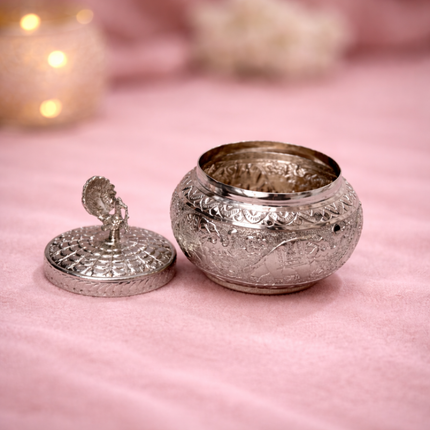 German Silver Storage Container/Supari Box With Lid (4.5 Inch)
