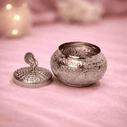 German Silver Storage Container/Supari Box With Lid (4.5 Inch)
