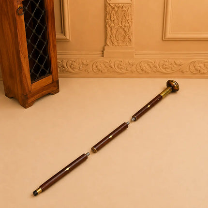 Brass Antique Wooden Walking Stick With Clock/Watch (35.5 Inch)