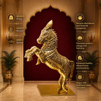 Brass Jumping Horse Statue (48 Inch)