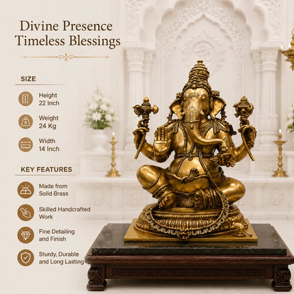 Brass Lord Ganesha Sitting Idol (22 Inch)