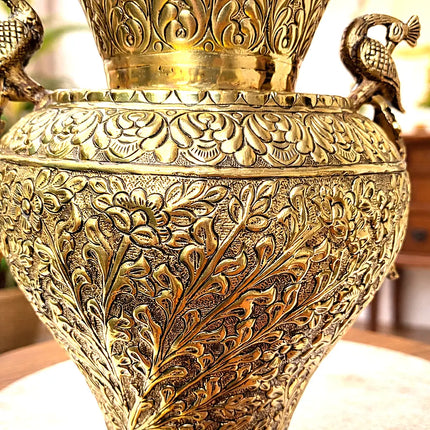 Brass Peacock Flower Vase / Planter Pot (11 Inch)
