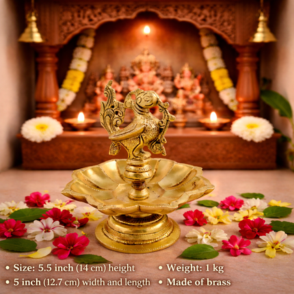 Brass Peacock Eight Petal Diya/Lamp (5.5 Inch)