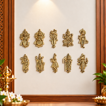 Brass Dashavatara / Vishnu Avatar Wall Hanging Set (5.5 Inch)