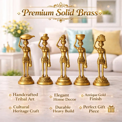 Brass Tribal Lady Statue Decor Set Of Five  (7.5 Inch)